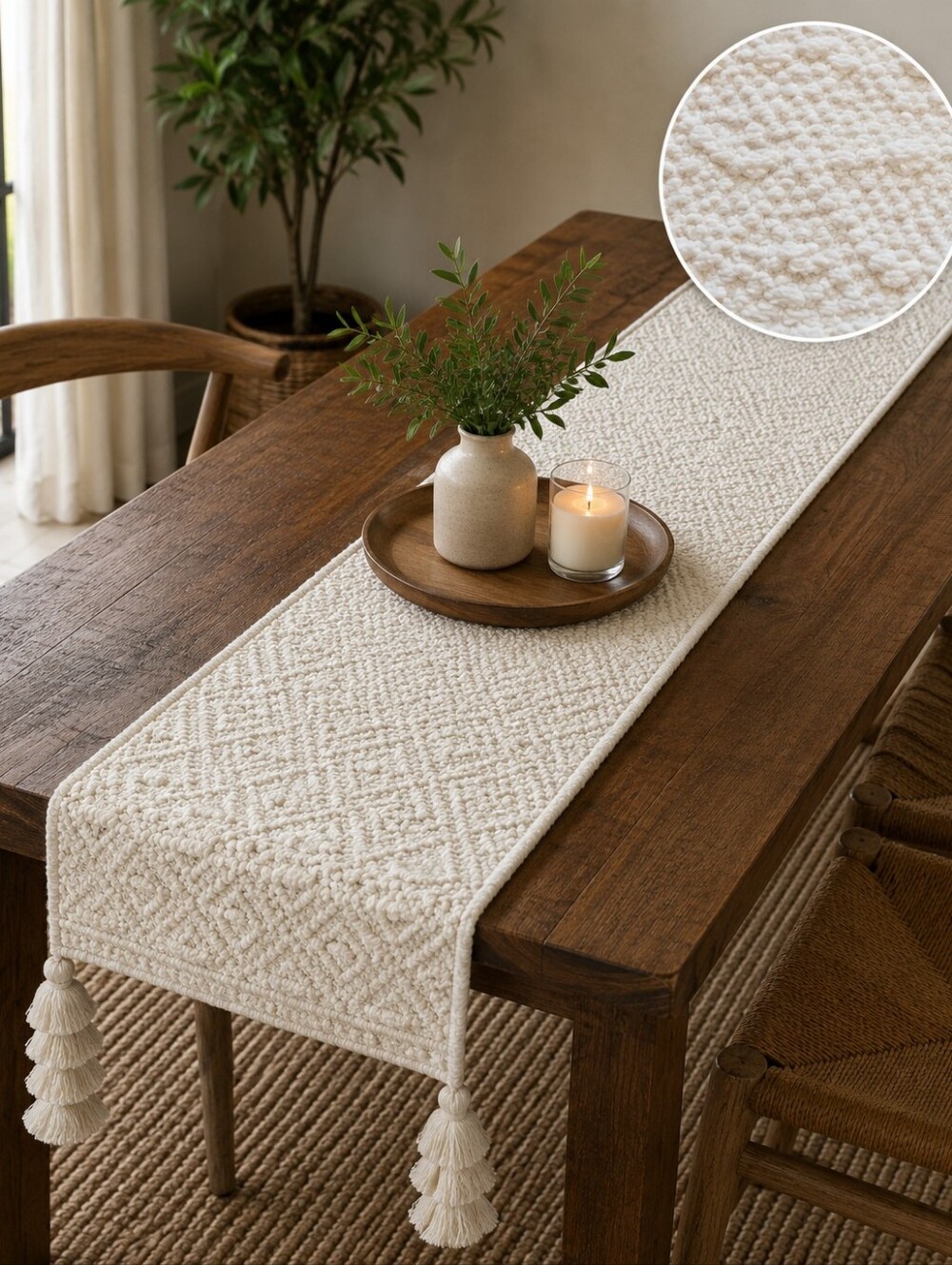 Better Homes & Gardens 100% Cotton Textured Table Runner with Tassels